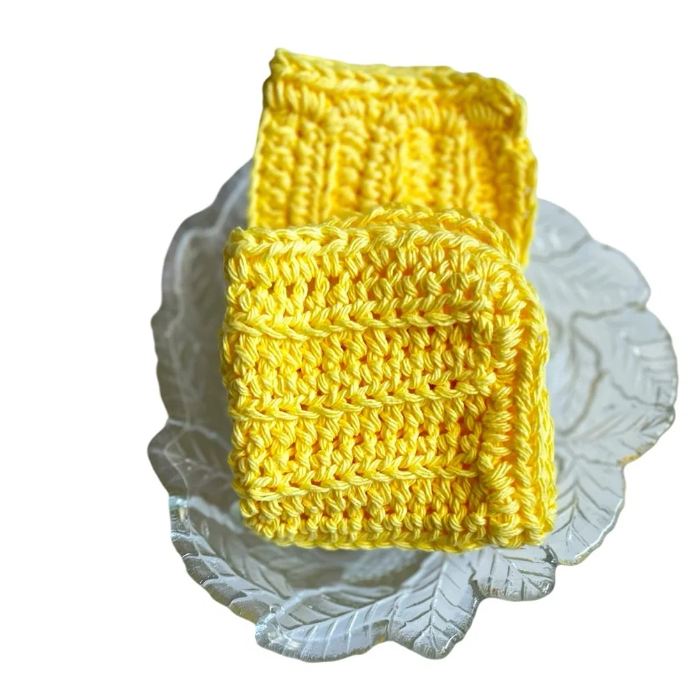 Hand Crafted Two Crocheted Colorful All Purpose 100% Cotton Wash or Dish Cloths